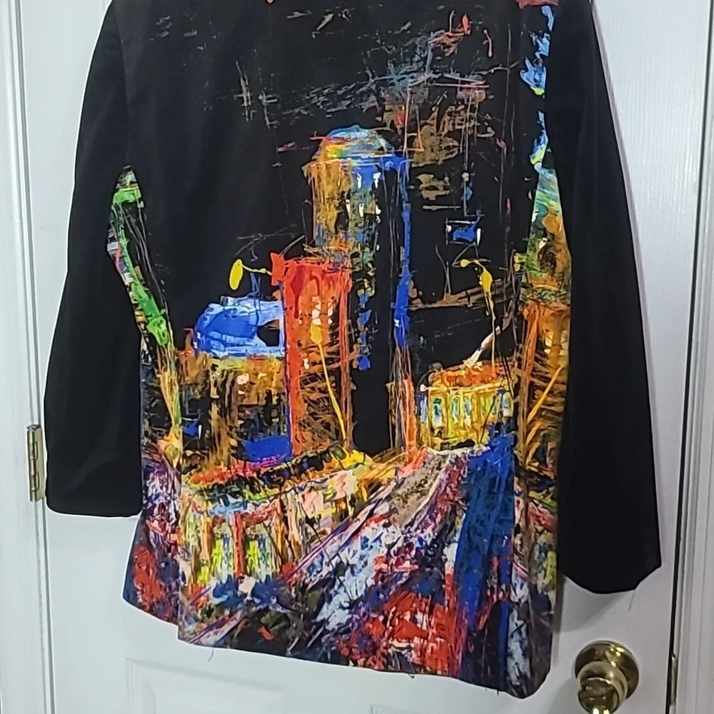 Blu Martini 2 Button Grafitti Back Blazer Sz.L